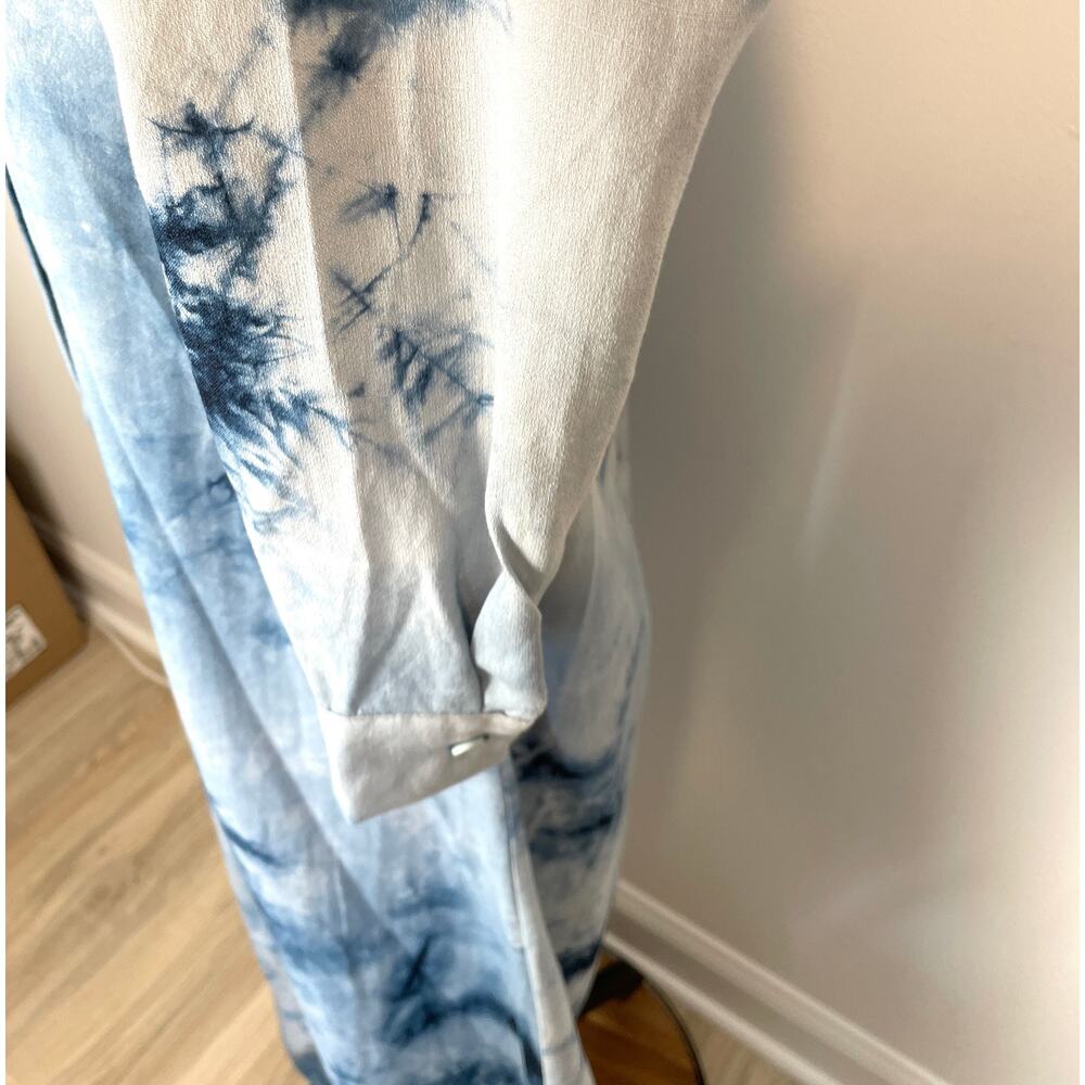 EPIK Tie Dye Linen Long Sleeve Button Front Maxi Dress In Blue Size Large New - Picture 7 of 14
